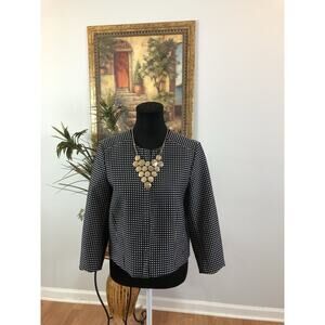 Chaus N Y Women Black White Polka Dot Jacket 10 Lined Lapel Long Sleeve Mob-wife